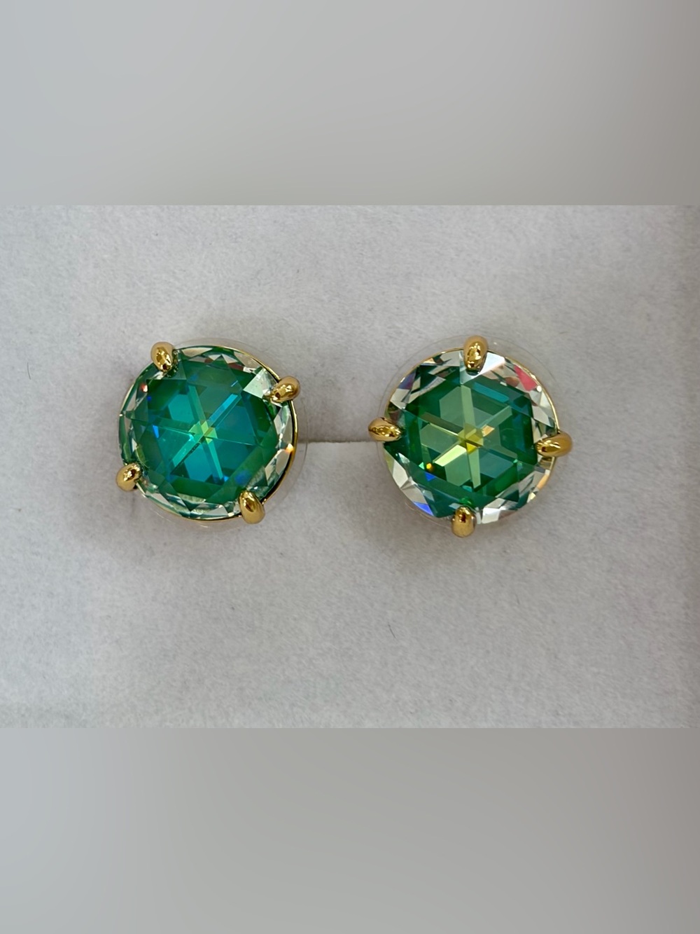 NWOT Gold-Tone Green Crystal Stud Earrings